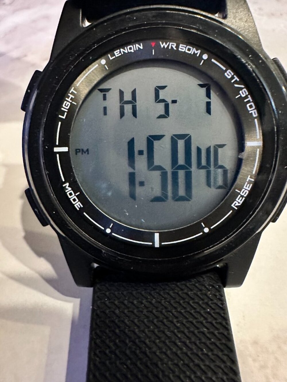 3/$30 Lenqin Digital Watch Men Black 43MM Round Dial Day Date New Battery 10"